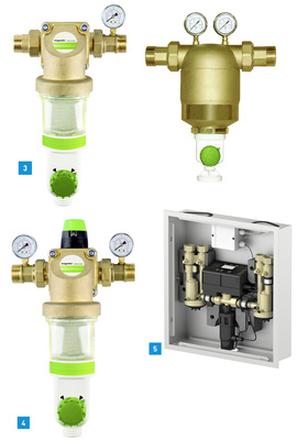 <p>
3 Den Magnetic-Rückspülfilter gibt es in den Anschlussnennweiten DN 25 und DN 32 (links) und als XXL-Version DN 50 bis DN 100 (rechts).
</p>

<p>
4 Die Hauswasserstation bietet Magnetic in den Anschlussnennweiten DN 25 und DN 32 an. Das System kombiniert Rückspülfilter und Druckminderer.
</p>

<p>
5 Die neue Hygienespülstation HS2 mit zwei Anschlüssen für Kalt- und Warmwasser von Mepa.
</p>