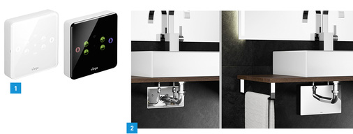 
1 Der neue „Hygiene-Assistent“ von Viega zeigt nach dem Ampelprinzip Gefährdungen für die Trinkwassergüte an.



2 Alle Anschlüsse verschwinden jetzt dank der Unterputz-Anschlussbox von Viega in der Wand und sorgen so für Platz unter dem Waschtisch.
