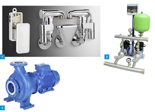 <p>
1 WimTec Proof AS gibt es in der Ausführung als Einzelstrang- und Doppelstrang-Spülmodul.
</p>

<p>
2 Die Druckerhöhungsanlage GTB von Xylem wird mit der Drehzahlregelung Teknospeed oder Hydrovar ausgerüstet und ist für Anwendungen in der Gebäudetechnik geeignet.
</p>

<p>
3 Die Lowara e-NSC-Kreiselpumpen sind Bestandteil der neuen e-Serie von Xylem.
</p>