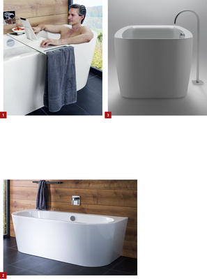 
1 Das Repaboard kümmert sich um alle Dinge, die mit in die Wannen sollen – Badeutensilien, Getränke, Bücher, Tablets, Kerzen.



2 Die neue Form Livorno Oval F mit angeformter Schürze wirkt wie eine freistehende Badewanne.



3 Die freistehende Badewanne Bari F ist skulptural und hat einen breiten, nach innen laufenden Wannenrand.
