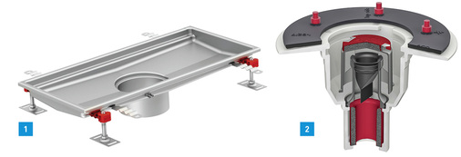 
1 Die neuen Edelstahl-Kastenrinnen von ACO Haustechnik haben keine Schweißnähte an den Ecken.



2 Der Bodenablauf ACO Passavant aus Gusseisen von ACO Haustechnik besitzt eine allgemein bauaufsichtliche Zulassung.
