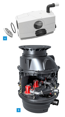 
4 Der Umbau vom Direktanschluss an ein Stand-WC zu einer Vorwandinstallation ist beim WCfix Plus von Pentair Jung Pumpen möglich.



5 Die Kessel Hybrid-Hebeanlage Ecolift XL für den Einsatz in gewerblich genutzten Gebäuden und Mehrfamilienhäusern.
