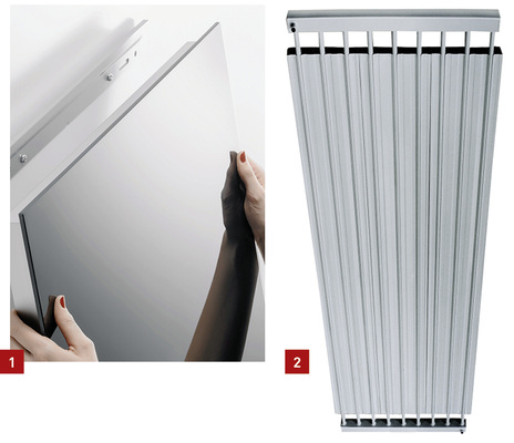 
1 Die Wandhalterung der AEG Glasheizung wird getrennt angebracht. Aufgrund der umlaufenden Sichtblende sind Halterung und Elektrik später nicht mehr sichtbar.



2 Die Arbonia-Deckenstrahlplatten stehen mit Längen von 2 bis 6 m und Breiten von 300 bis 1200 mm zur Verfügung. Standardfarbe ist RAL 9016.
