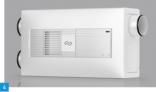 
4 Das semi-zentrale Lüftungsgerät Pax von Inventer kann mehrere Räume versorgen und eigne sich vor allem für kleine Apartments oder Hotelzimmer. 
