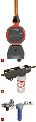 
1 Die Pumpe Compass des kanadischen Herstellers Armstrong Fluid Technology ist für den Austausch von Umwälzpumpen mit konstanter Drehzahl geeignet.



2 Die AQA therm HES von BWT verfügt über zwei elektronische Helfer unter den Namen Smart-Setup und Smart-Operation, die die Anwendung erleichtern sollen.



3 Die Füllkombi BA Plus von Caleffi wird allen normativen Anforderungen an das Heizungswasser und den Schutz des Trinkwassers gerecht. 
