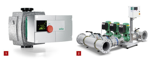 <p>
1 Durch Optimierungen an der Hydraulik und am Motor konnte der Energieeffizienzindex der Wilo Stratos auf einen Wert unter 0,20 verbessert werden.
</p>

<p>
2 Die Wilo Siflux ist eine vorgefertigte Mehrpumpenanlage mit drei oder vier Inline-Pumpen und ist eine Alternative zu großen Einzel- und Doppelpumpen.
</p>