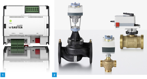 <p>
1 Der Raumcontroller Ecos504 von Sauter ist mit KNX-Schnittstelle verfügbar und ermöglicht es, die Beschattung und Beleuchtung direkt in die Klimaregelung zu integrieren.
</p>

<p>
2 Neu im Sortiment des Acvatix-Portfolios von Siemens sind Regelkugelhähne mit Außengewinde, druckunabhängige Kombiventile, Kurzhubantriebe und Flanschventile.
</p>