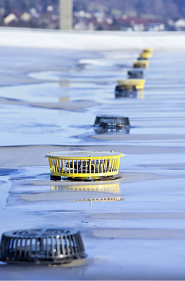 
Mit Kiesfang oder mit Anstauelement: Die Gullys der Haupt- und Notentwässerung, angeordnet im linearen Tiefpunkt.
