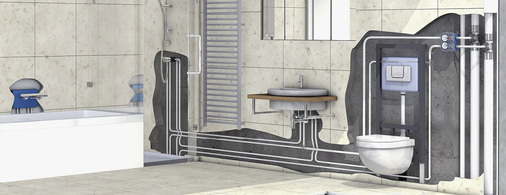 
In einer Unterputzmontage, beispielsweise in der Vorwand, kann nahezu jede Richtungsänderung ohne zusätzliche Fittings ausgeführt werden.
