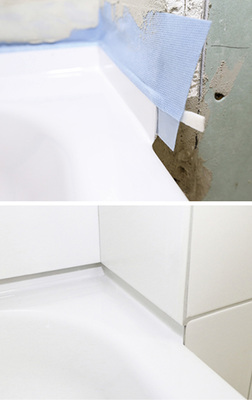 
So geht's: Ein Dichtvlies und ein schallentkoppelndes Band verhindern sowohl Kapillareffekte als auch Schallübertragung und verschwinden unsichtbar unter dem Fliesenspiegel.
