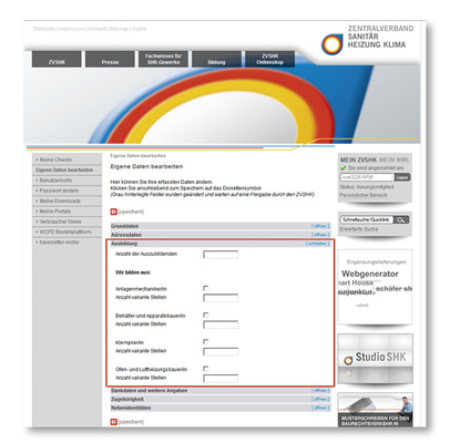 
Jeder Ausbildungsbetrieb kann unter 

www.zvshk.de

im persönlichen Bereich angeben, wie viele offene Lehrstellen er hat.
