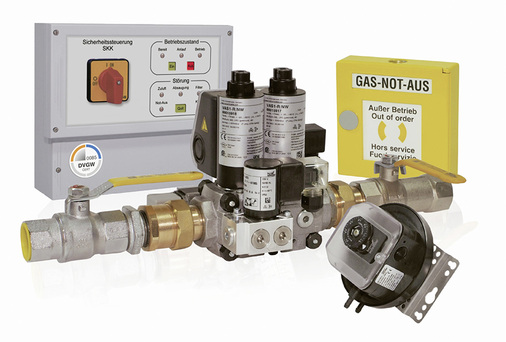 
Komplettsystem der Küchenabsicherung mit Sicherheitssteuerung und Not-Aus-Taster.
