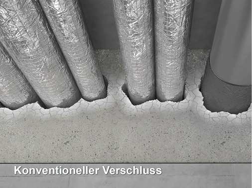 
Vertrautes Bild der Vergangenheit: konventionell vergossene Deckendurchführung im Schacht.
