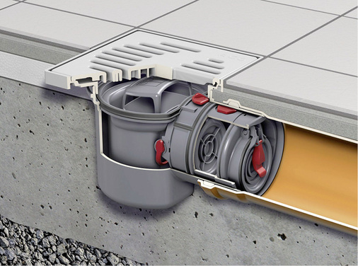 
ACO Junior: Kellerablauf mit Rückstauverschluss für fäkalienfreies Abwasser, zur Montage oberhalb der Kanalisation.
