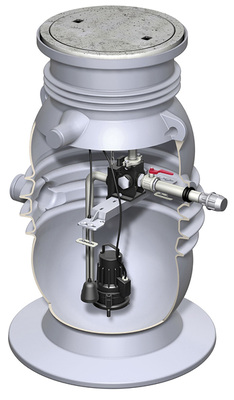 
Wenn eine Installation der Abwasserhebeanlage im Gebäude nicht möglich ist, sind Fertigpumpstationen wie der ACO Muli-Max-F mono eine Alternative.
