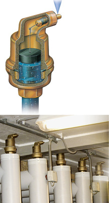 
Durch den Abstand von etwa 40 mm zwischen Wasseroberfläche und Ventil, unter anderem zum Ausgleich von Druckschwankungen, funktioniert der Großentlüfter Spiro-Top zuverlässig. 
