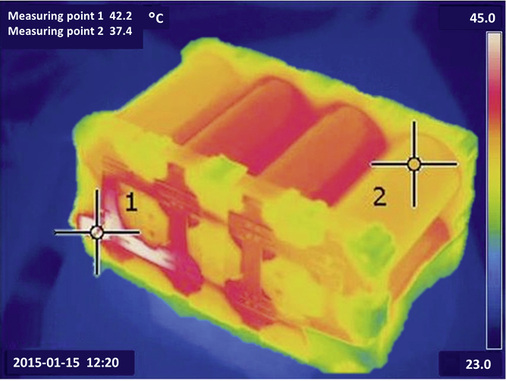 <p>
</p>

<p>
Nicht nur auf die Zelle, auch auf das Batteriedesign kommt es bei Stromspeichern an. Solche Hotspots können zum „thermischen Durchgehen“ der Batterie führen.
</p> - © KIT, Competence E

