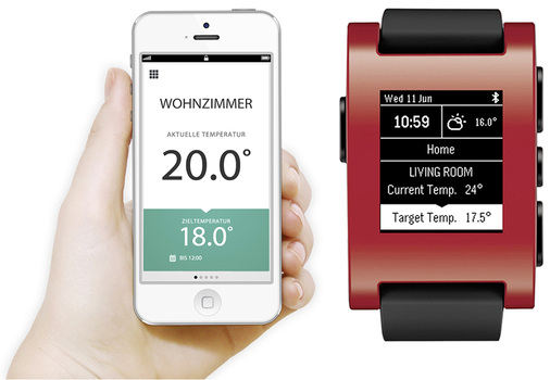 
Mittels optionalem Gateway und per App für Smartphone, Tablet oder die „Pebble Watch“ kann der Nutzer bei Bedarf auch mobil von unterwegs aus auf sein(e) Evohome-Einzelraumregelsystem(e) zugreifen.
