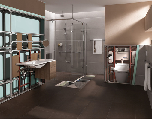 
Mit dem Gerontomodul lassen sich nachträglich Stützklappgriffe am WC anbringen und das Bad bis ins hohe Alter nutzen.
