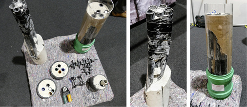 
Die Prüfmuster von Erdwärmesonden aus dem Gemeinschaftsprojekt von EIFER, KIT und Solites zeigen deutliche Fehlstellen.
