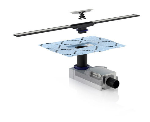 
Der Ablaufkörper für die Duschrinne Geberit CleanLine wird als kompakte Installationseinheit fest mit der Rohrdecke verankert.
