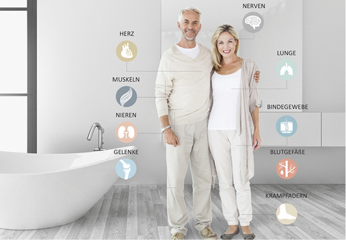 



Die Hydrotherapie wirkt sich auf viele Funktionen und Organe im Körper aus. Sie stabilisiert z. B. Herz und Lunge.
