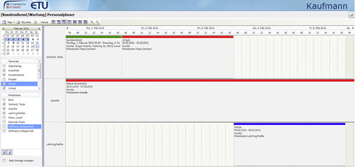
Kundendienst und Wartung: Im Personalplaner werden Aufträge und Termine angelegt. 
