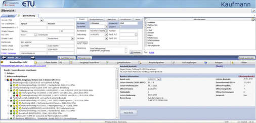 
Stammdatenverwaltung: Die Kundenübersicht zeigt Vorgänge und wichtige Daten an.

