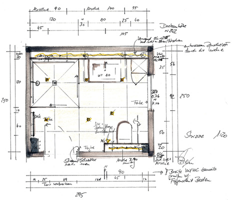 

Bewegungsfreiheit: Die großzügigen Raummaße lassen eine behindertengerechte Raumplanung zu, für den Duschplatz wurden beispielsweise 1,20 m x 1,20 m veranschlagt.

