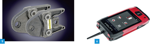 
5 Optimierte Pressbacke von Fränkische.



6 Das Laserdistanzmessgerät PD-C von Hilti ist für raue Umgebungen geeignet.
