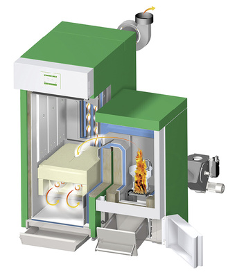 



Die meisten Hersteller setzen auf zwei separate Brennkammern. Sie begründen die Konstruktion mit dem unterschiedlichen Brennverhalten von Scheitholz und Holzpellets.

