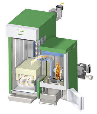 <p>
</p>

<p>
Die meisten Hersteller setzen auf zwei separate Brennkammern. Sie begründen die Konstruktion mit dem unterschiedlichen Brennverhalten von Scheitholz und Holzpellets.
</p> - © Herz

