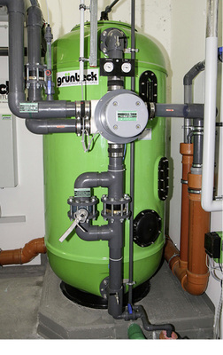 Anschlussdetail eines Mehrschichtfilters für die Sportbeckenanlage eines Stadions.
