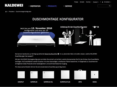 <p>
In fünf Schritten zur Duschplatzplanung verspricht Kaldewei mit dem Konfigurator.
</p>