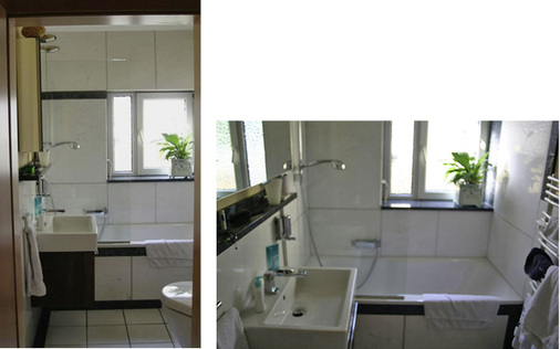 



Ein Standardbad ohne großen Charme: Die gleichzeitige Nutzung durch mehrere Personen war kaum möglich, die Wanne mit 1,50 m Länge zu klein. 
