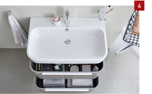 
Möbelwaschtische mit passendem Unterbau gibt es in verschiedenen Breiten, mit einem oder zwei Auszügen.
