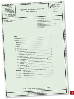 
Zum 1. September 2016 wurde die neue Richtlinie VDI/BTGA/ZVSHK 6023 Blatt 2 als Gründruck der Fachöffentlichkeit vorgestellt und dient zukünftig als konkrete Handlungsvorgabe für die Erstellung von Gefährdungsanalysen.
