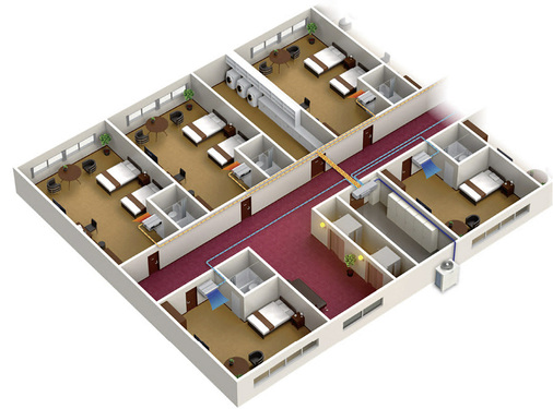 
Moderne VRF-Systeme mit zusätzlicher Wärmerückgewinnungsfunktion sind in der Lage, simultan zu heizen und zu kühlen.
