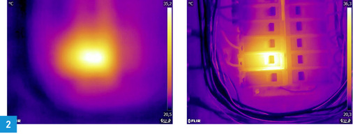 
Auf dem nicht fokussierten Bild (links) ist nur eine diffuse „Wärmewolke“ erkennbar. Das fokussierte Bild (rechts) zeigt deutlich, welches Objekt betrachtet wird und wo es warm ist.
