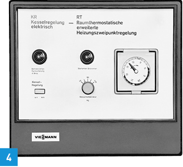 
Elektrische Kesselregelung KR-RT mit raumtemperaturgesteuerter elektronischer Heizkreisregelung.
