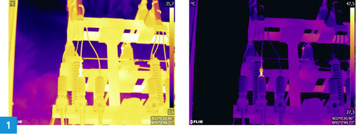 <p>
Wärmebild im automatischen Modus (links) und im manuellen Modus (rechts). Das angepasste Temperaturintervall erhöht den Kontrast im Bild und lässt die Fehlstelle deutlich werden.
</p>
