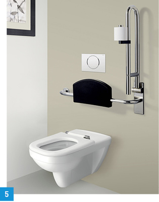 
Wand-WC von Geberit: Das Tiefspül-Wand-WC Renova Nr. 1 Comfort mit einer Ausladung von 700 mm und patentierter Rimfree-Technologie entspricht der DIN 18040. Es ist speziell für Rollstuhlfahrer geeignet. Das WC ist 45 mm breiter als Standard-WCs und verfügt über nach außen hin breiter geformte Sitzflächen. Damit bietet es einen hohen Sitzkomfort für Menschen jeder Körperstatur. Die spülrandlose WC-Keramik erleichtert zusätzlich das Reinigen. Das WC gehört zur Badserie Renova Nr. 1 Comfort von Keramag. Das besondere Kennzeichen dieser Serie ist ihre Barrierefreiheit in kleinen Details, die auf lange Sicht helfen, eine hohe Lebensqualität im Bad zu sichern.
