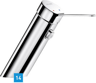 
Waschtischbatterie Securitherm Biosafe 2620EP von Kuhfuss Delabie: Dieses Produkt ist auf die vielfältigen Anforderungen von Patienten in Gesundheits- und Pflegeeinrichtungen zugeschnitten. Für den Nutzer gewährleistet die Securitherm-EP-Technologie durch Begrenzung der Maximal-Temperatur zuverlässigen Schutz vor Verbrühungen. Der Einhebelmischer begrenzt darüber hinaus wirkungsvoll die Bakterienentwicklung und sorgt für ein hohes Maß an Hygiene – etwa durch das sehr geringe Wasservolumen im Armaturenkörper, die glatten Innenflächen und den integrierten Biosafe-Strahlformer.
