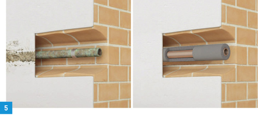 
Dämmstoffe mit einer geschlossenzelligen Materialstruktur verhindern die Entstehung von Tauwasser und Korrosionsschäden.
