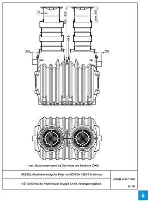 
Fettabscheideranlagen aus Kunststoff für den Erdeinbau – hohe Anforderungen an die Zugänglichkeit und Statik gemäß Zulassung erfüllt.
