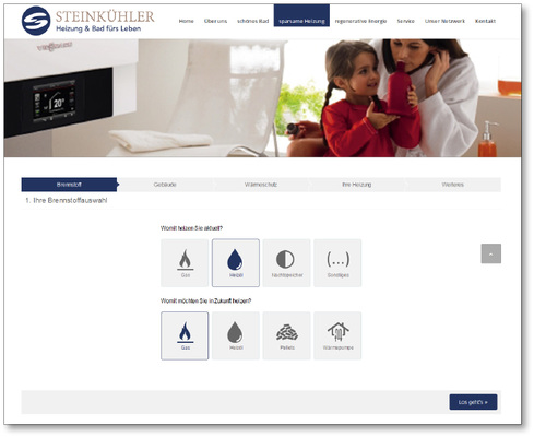 
Der SHK-Betrieb Steinkühler nutzt den in die Firmenwebsite integrierten „Heizungsrechner“ zur Kundenakquise. 
