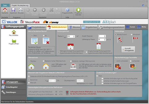 



… der Gebäude- und Raumdaten oder die Auswahl des Lüftungskonzeptes.
