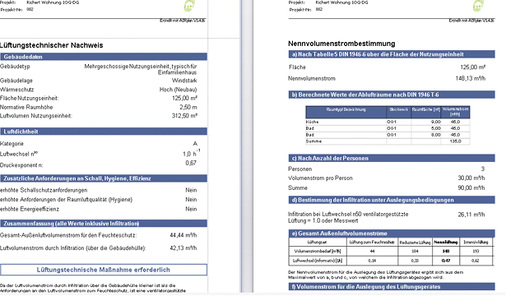 



Ausgegeben werden die Ergebnisse in Papier sparender Tabellenform oder auf Formblättern gemäß DIN 1946-6.
