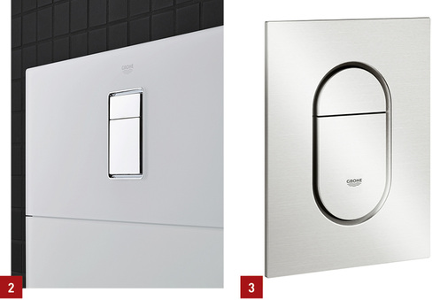 
2 Skate Cosmopolitan sind Design-Glasplatten für wandhängende WCs.



3 Die EasyConnect Technologie ermöglicht eine werkzeuglose Installation: Ein Pneumatikschlauch verbindet die Platte mit dem Ablaufventil.
