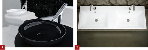 
1 Die Serie Miena bietet einwandige Waschtisch-Schalen aus Stahl-Email. 






2 Für Familienbäder sowie für den öffentlichen Bereich empfehlen sich die großzügigen Varianten des neuen Puro-Waschtisches.
